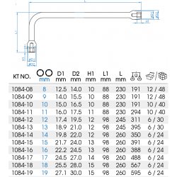 King Tony, klucz fajkowy długi, 15mm x 260mm, 1084-15